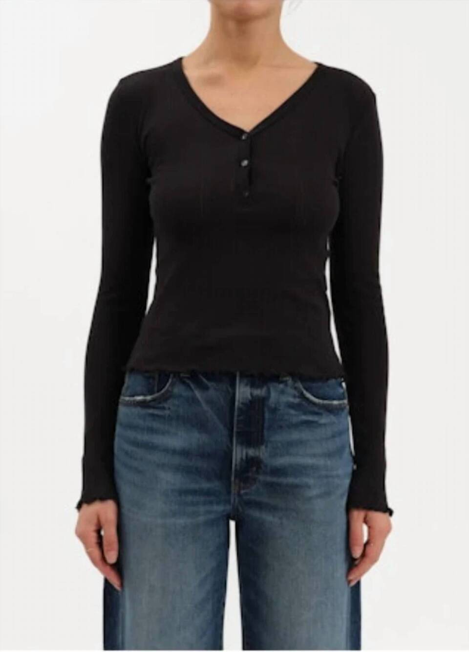 NEW DAZE everyday v neck henley top in black